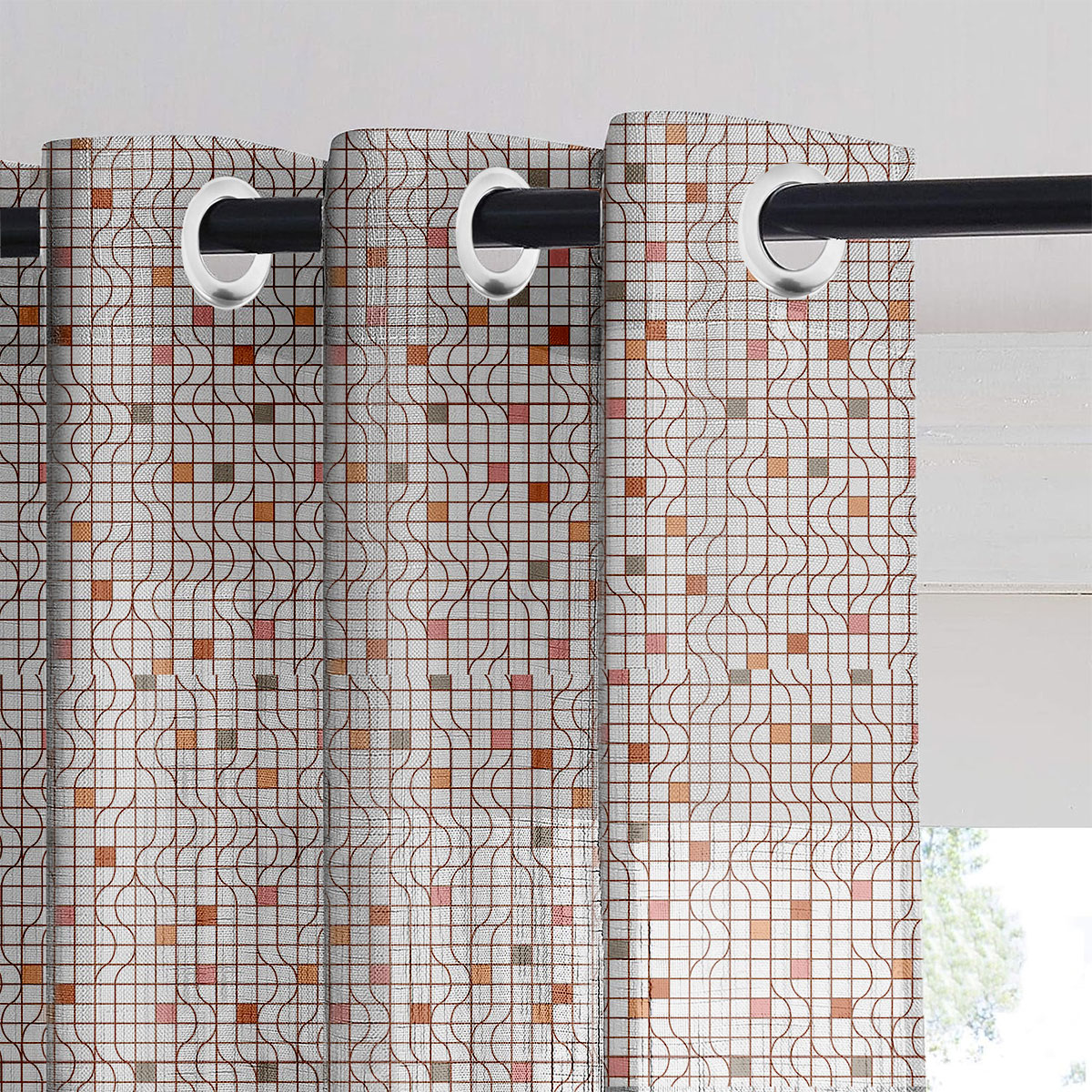 Earthy Grid Sheer Curtain